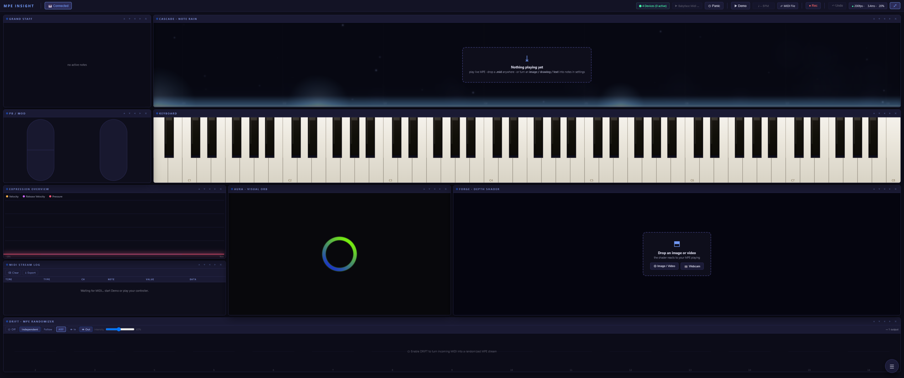 MPE Insight full interface with all modules active