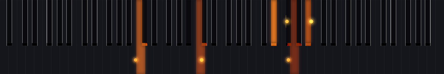 The Dark design: the keyboard nearly black, only the five held keys glowing orange with amber dots.