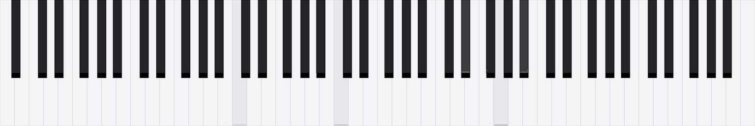 The Minimal design: flat white and black keys with no shading, where the five held notes show only as a faint wash and a thin bar across the foot of each key.