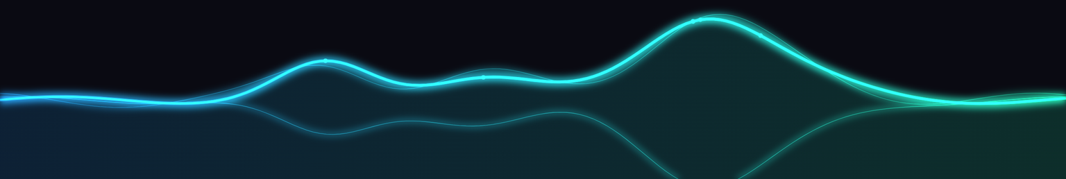The Motion design: no keys at all, one cyan wave running the full width of the window and rising where the notes are held.